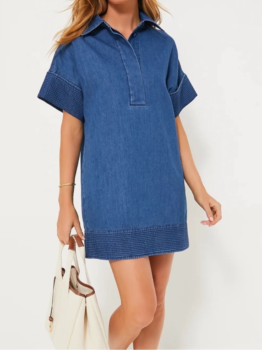 Tuckernuck: Denim Trapunto Stitch Sofia Shirt Dress